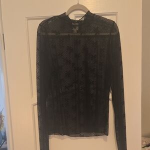 Maeve Black Sheer Lace Blouse